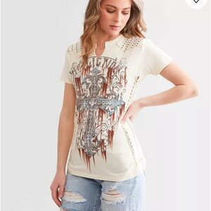 AFFLICTION Sanctuary Rust T-Shirt size large cream color